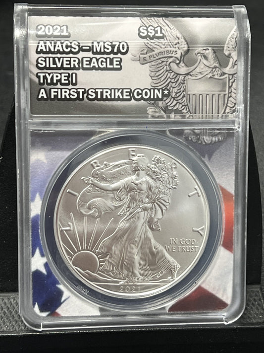 2021 American Silver Eagle Type I ANACS MS70 First Strike Coin ASE 1$ MS 70