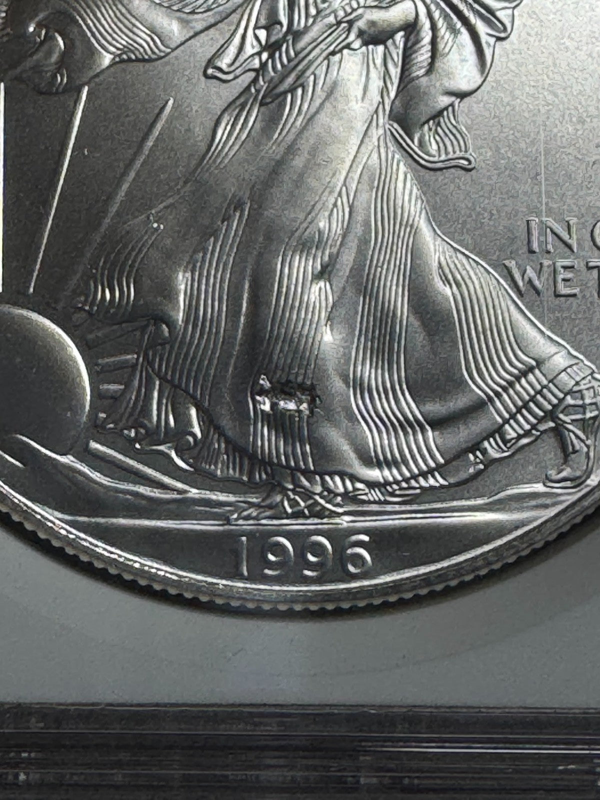 1996 Silver Eagle Mint Error MS69 Obverse LARGE Struck Thru Key Date ASE
