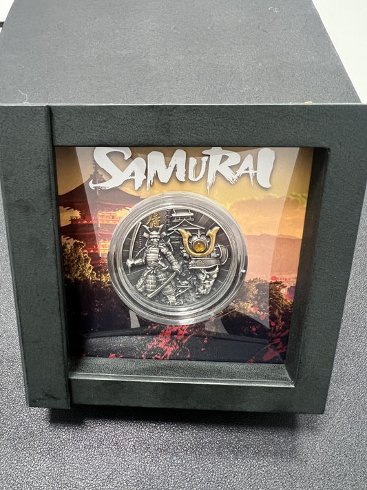 Niue 2019 5$ SAMURAI Antique Finish 2 Oz Silver Coin w/ COA