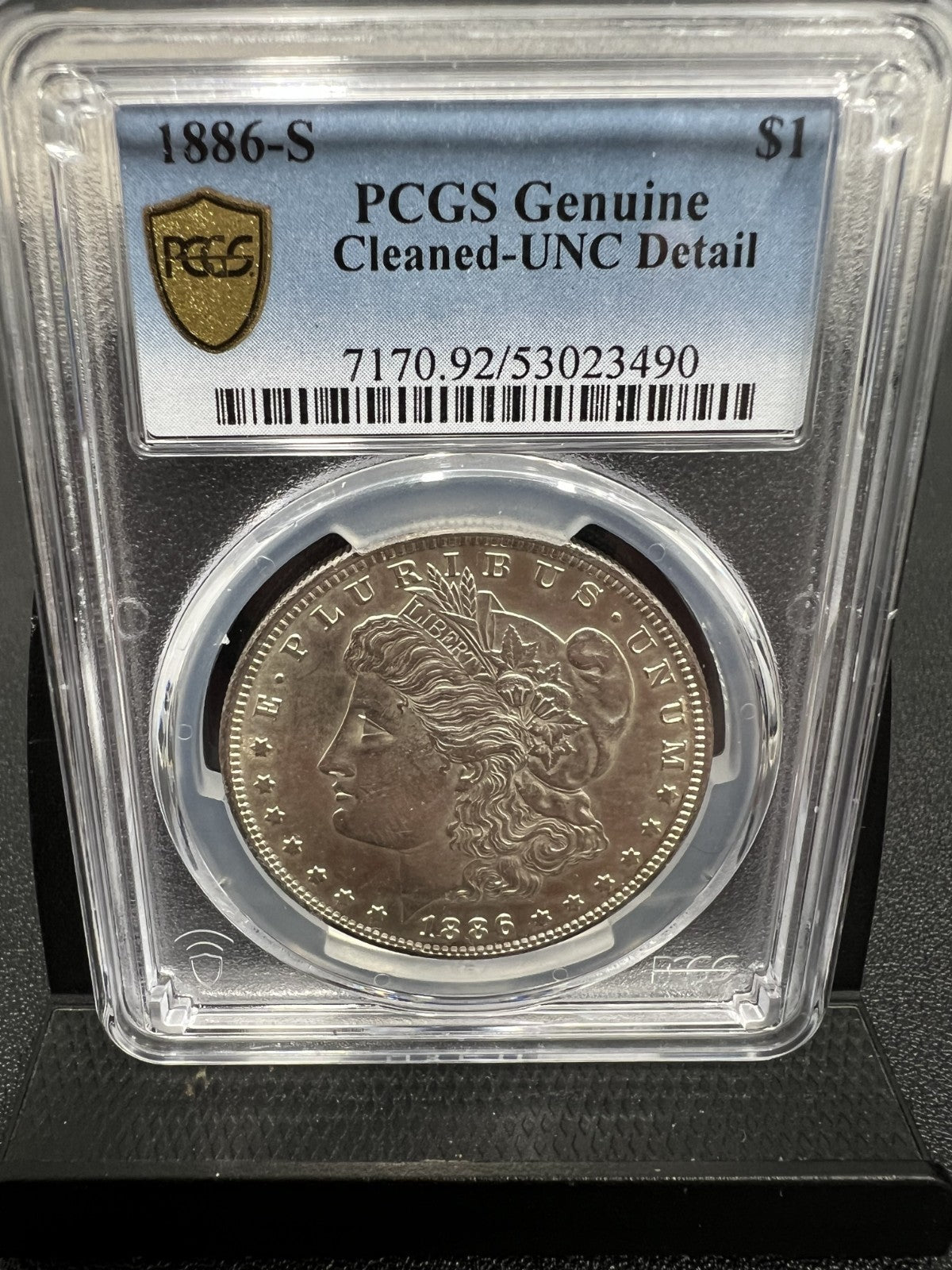 1886-S MORGAN SILVER DOLLAR PCGS GENUINE CLEANED UNC DETAIL