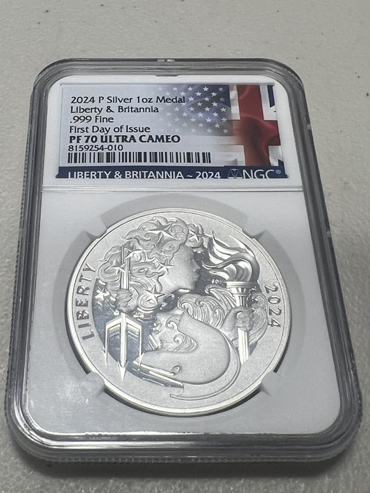 2024-P Proof Liberty & Britannia Silver Medal 1 oz NGC PF70UC First day of issue