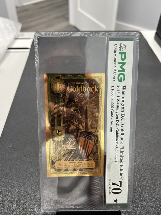 2026 Washington D.C. 1 Goldback Limited Edition Colorized Gold Foil 70 PMG70