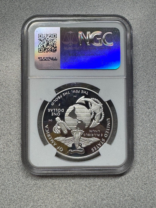 2025 P PROOF SILVER USMC MARINE CORPS 250TH ANN DOLLAR NGC PF70 FDI DONNA WEAVER