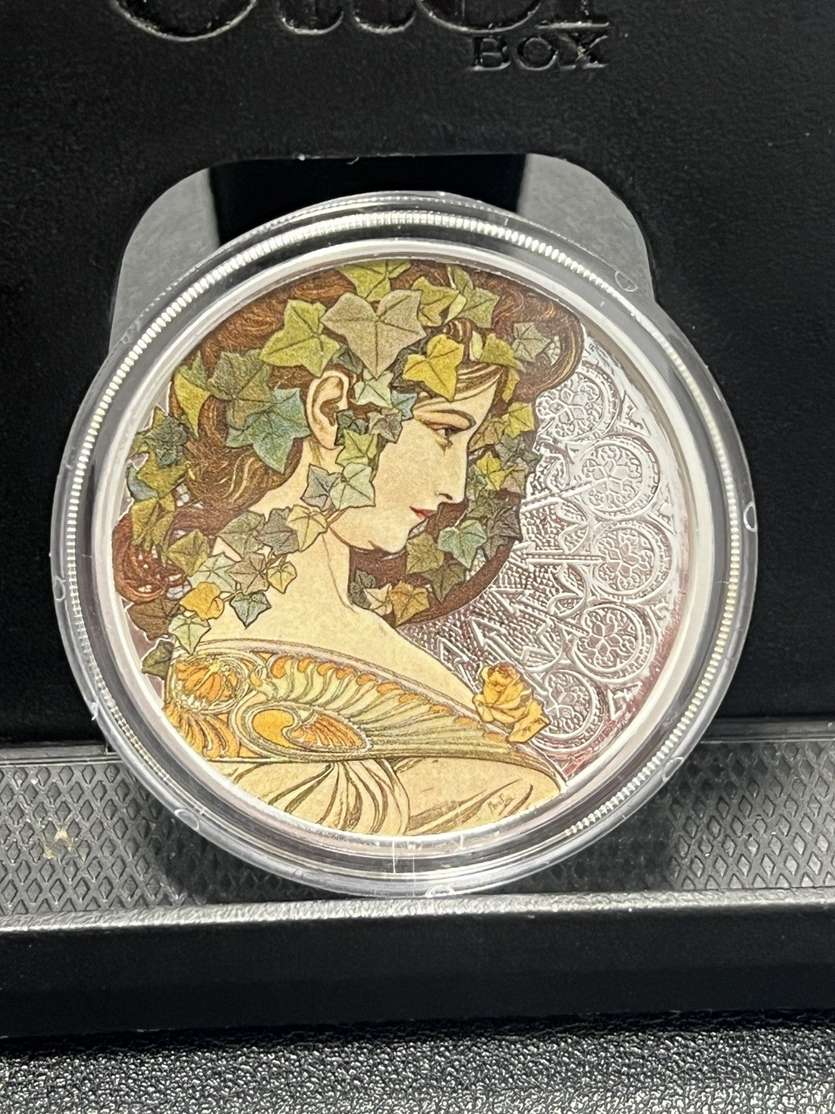 2017 Alfonse Mucha colorized Lady Ivy 1oz Silver coin w/Box and COA