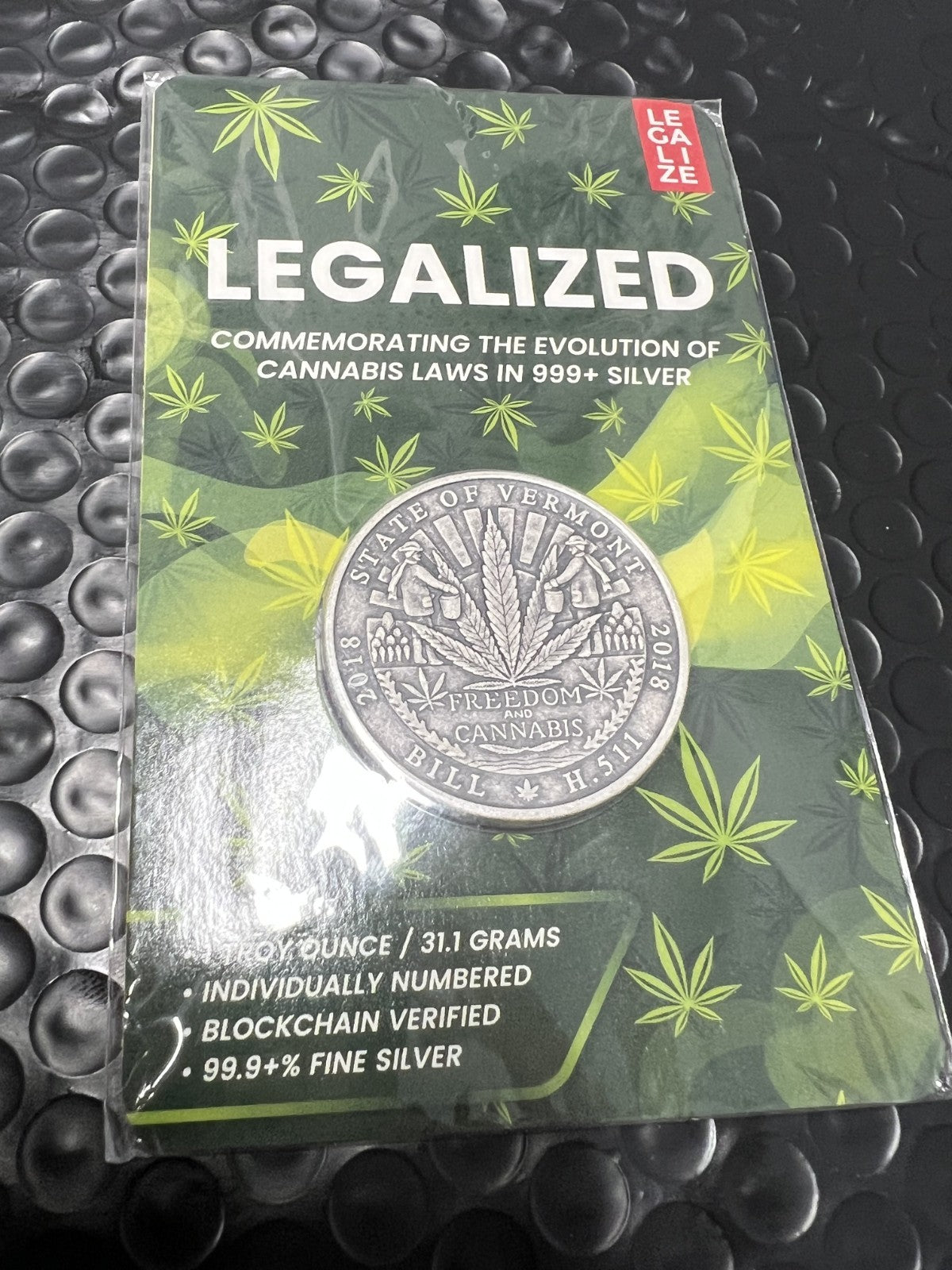 2018 Vermont Cannabis Silver Coin 1oz .9999 Bill H.511