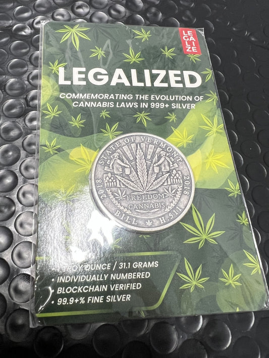 2018 Vermont Cannabis Silver Coin 1oz .9999 Bill H.511