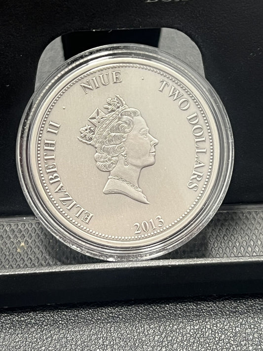 2013 $2 Niue FENNEC FOX BABIES Antique Finish 1 Oz Silver Coin