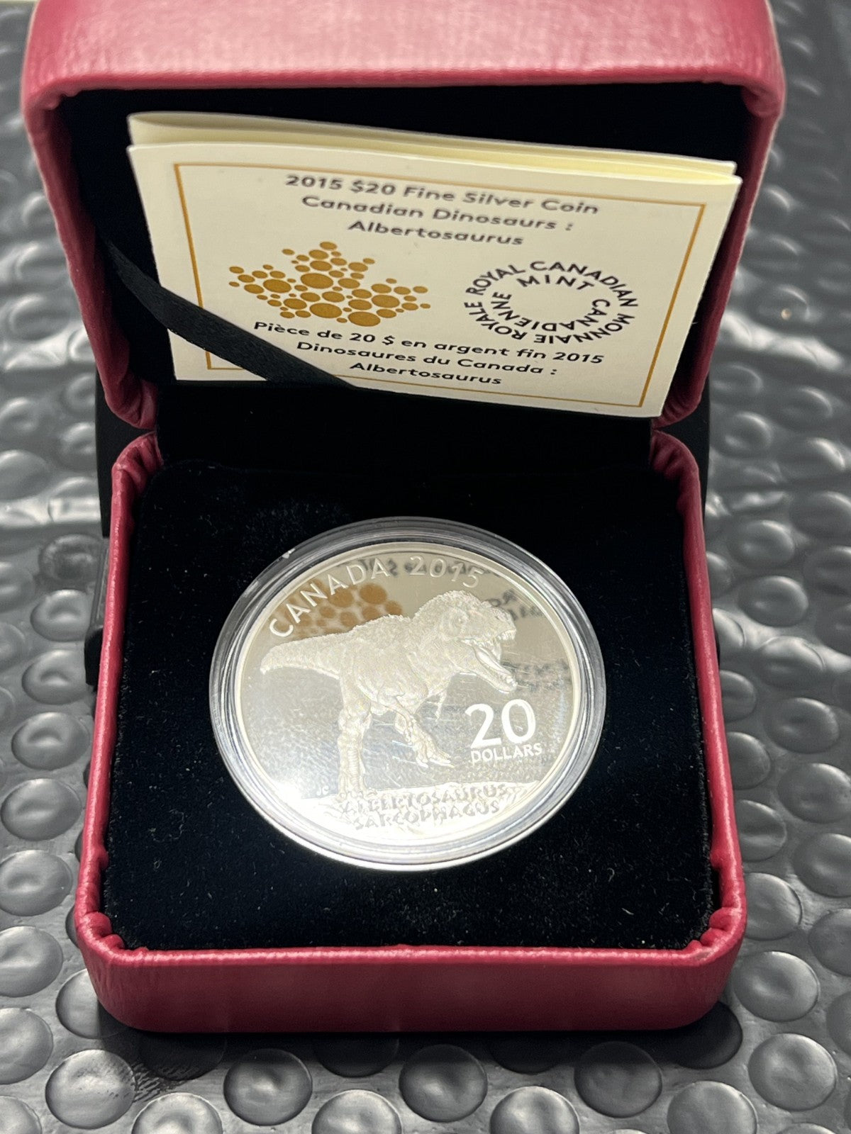 2015- Canadian Dinosaurs 'Albertosaurus' with box & COA 1 oz silver coin