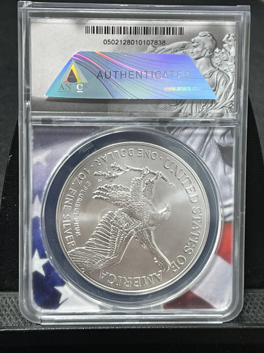 2023 $1 AMERICAN SILVER EAGLE ANACS MS70 FIRST STRIKE MS 70 #07838 OF 18732