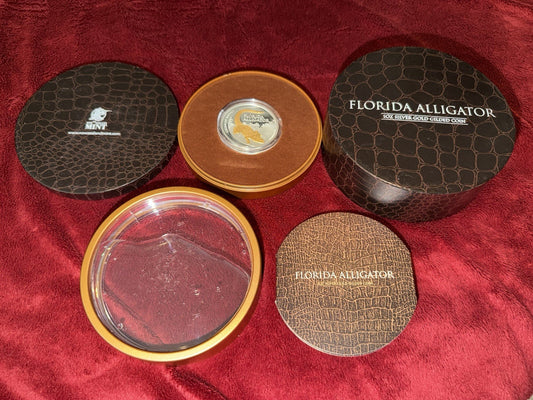 RARE NIUE 2012 FLORIDA ALLIGATOR GOLD GILDED PROOF SILVER 2500 MINTED COA & OGP