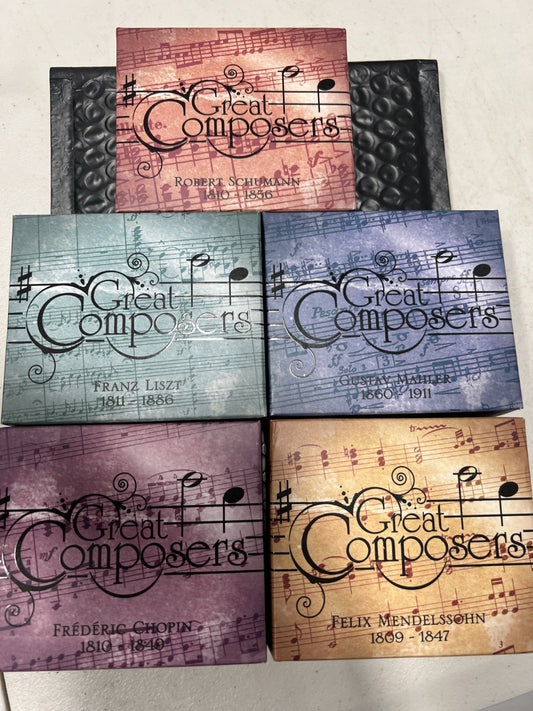 2010 TUVALU: GREAT MUSIC COMPOSERS- A  SET OF 5, 1 OZ . 999 SILVER COINS