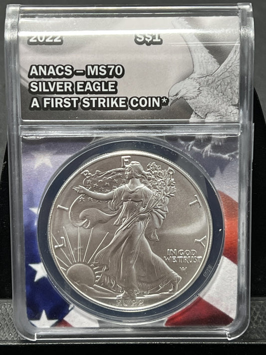 2022 AMERICAN SILVER EAGLE ANACS MS70  FIRST STRIKE FLAG CORE MS 70 $1 ASE