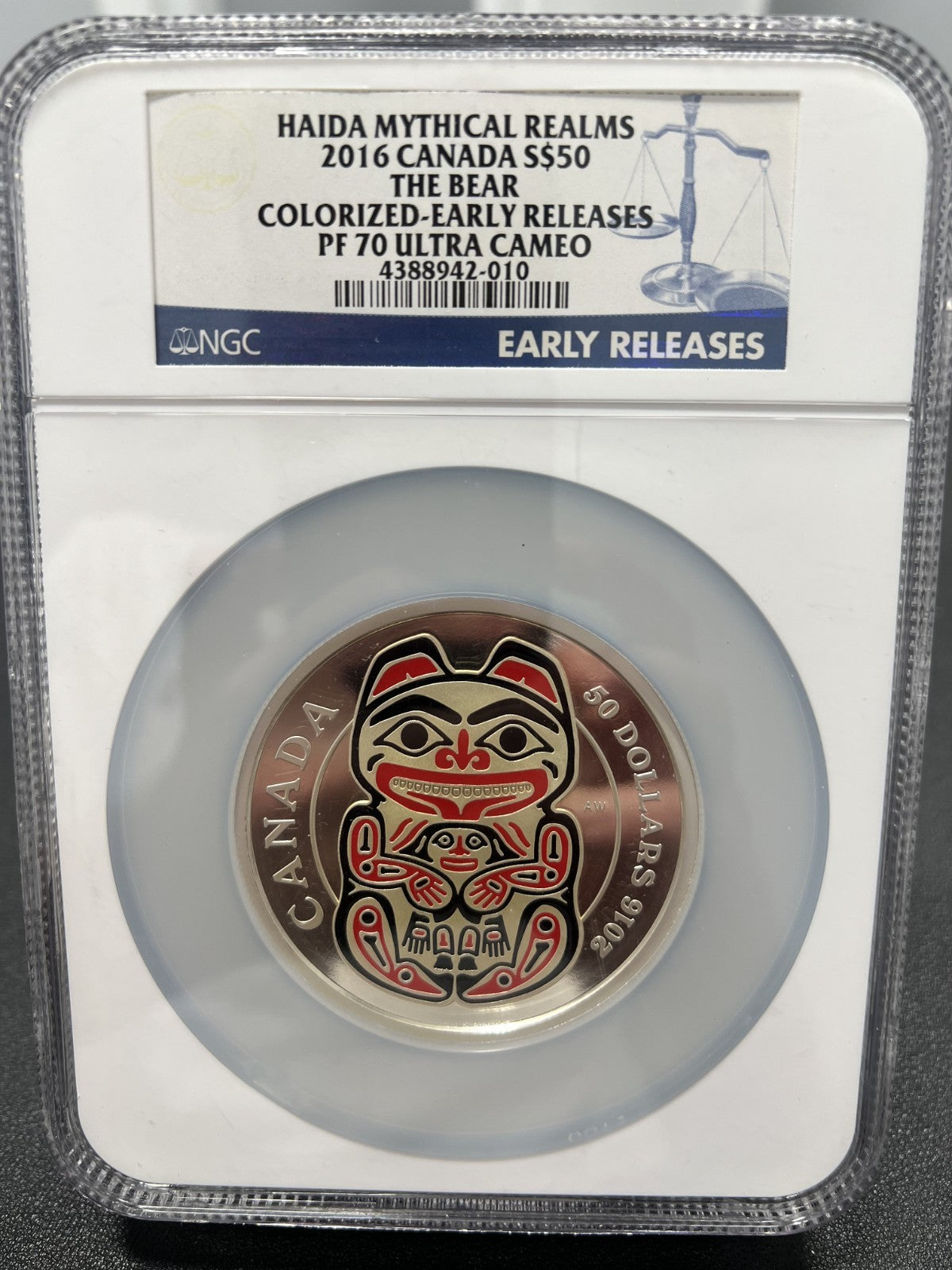 2016 THE BEAR SILVER COIN 5oz HAIDA MYTHICAL REALMS CANADA PF70UC ER COLORIZED