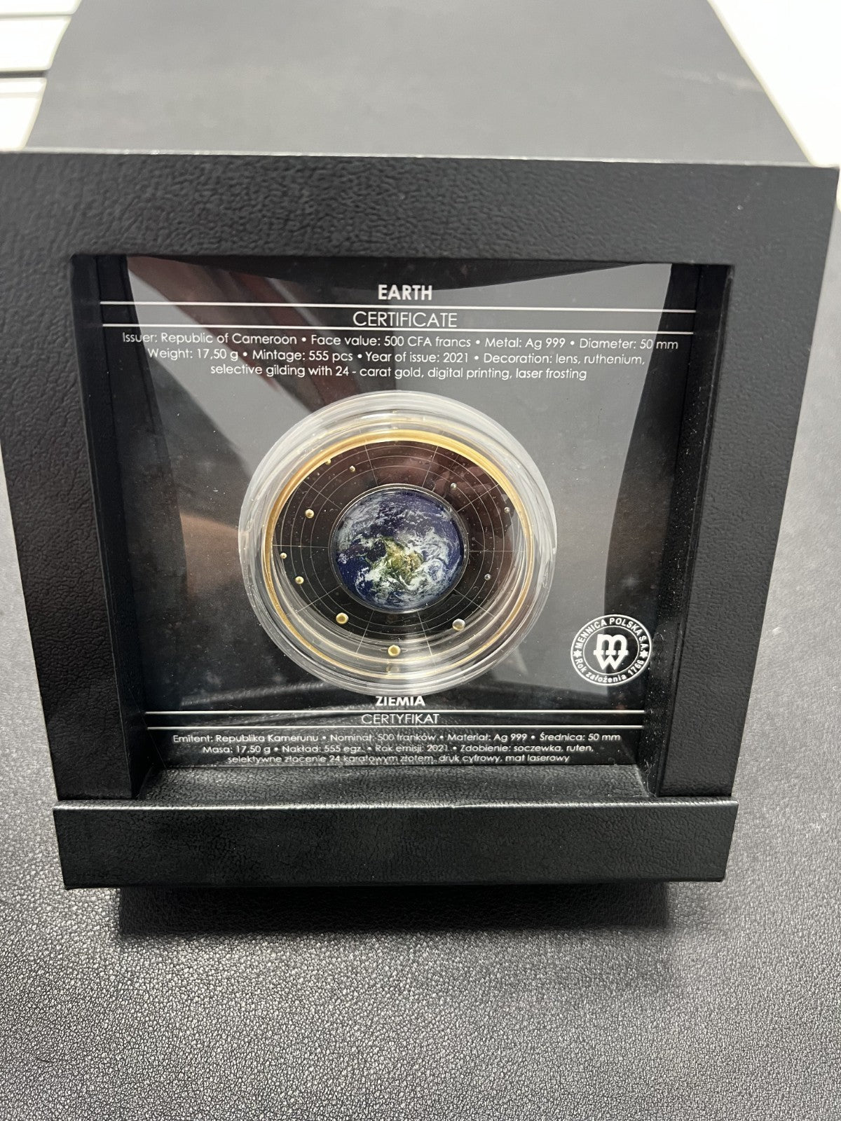 Cameroon 2021 Planet Earth Solar System Silver Coin 500 Francs with box and COA