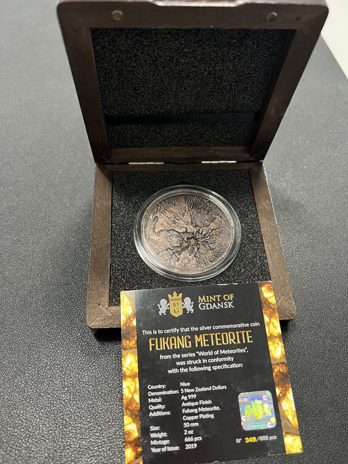 2019 NIUE Mint of Gdansk Fukang Meteorite 2 oz silver Coin w/ Box and COA