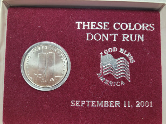 Land of the Free Sept 11 2001 Twin Towers God Bless America 1oz Fine Silver Coin