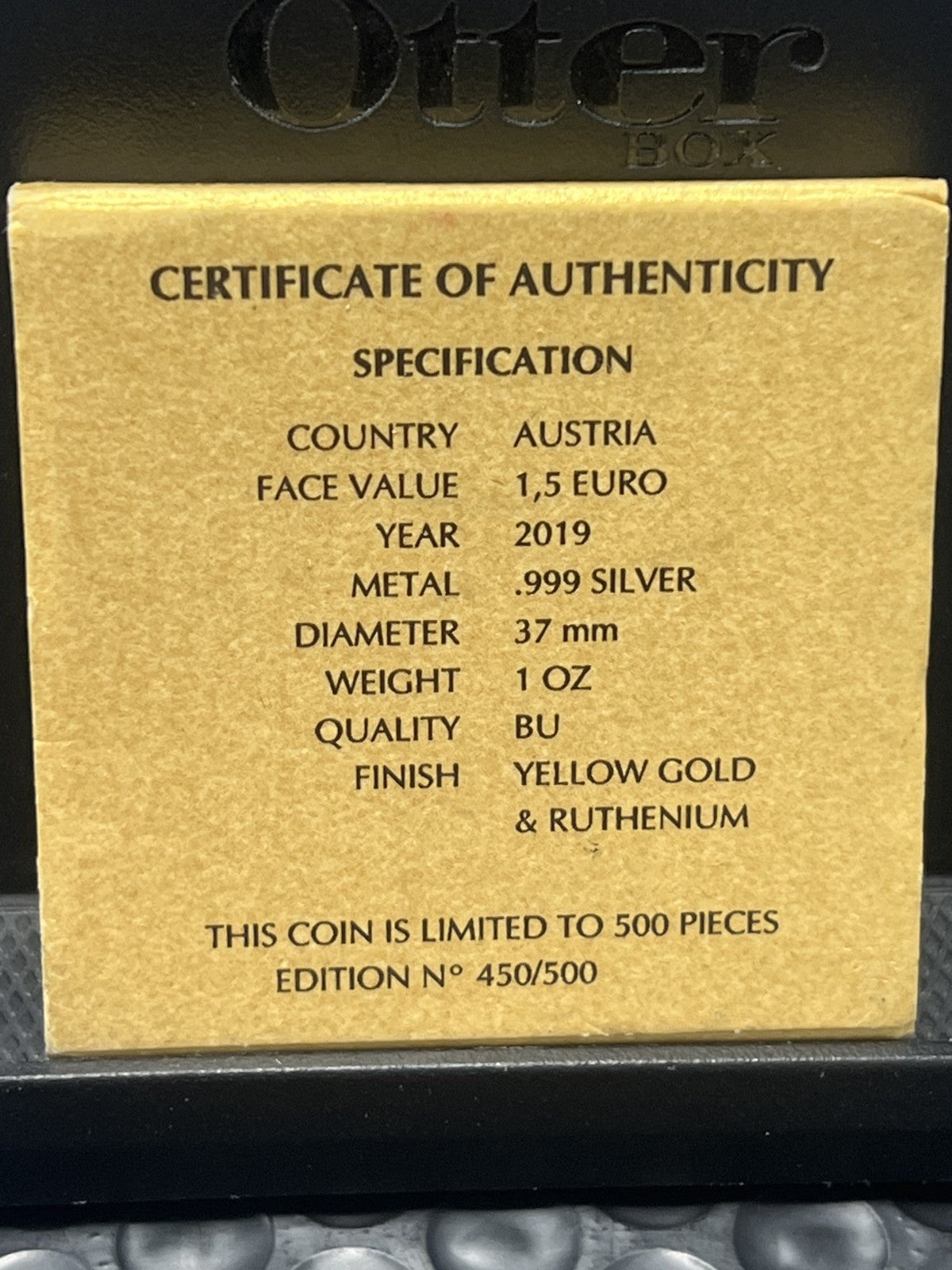 2019 Austria 1 oz Silver  - Robin Hood  Golden Ring