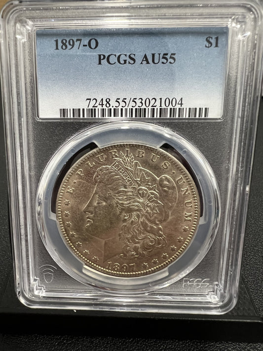 1897 O AU 55 Morgan Silver Dollar PCGS AU55