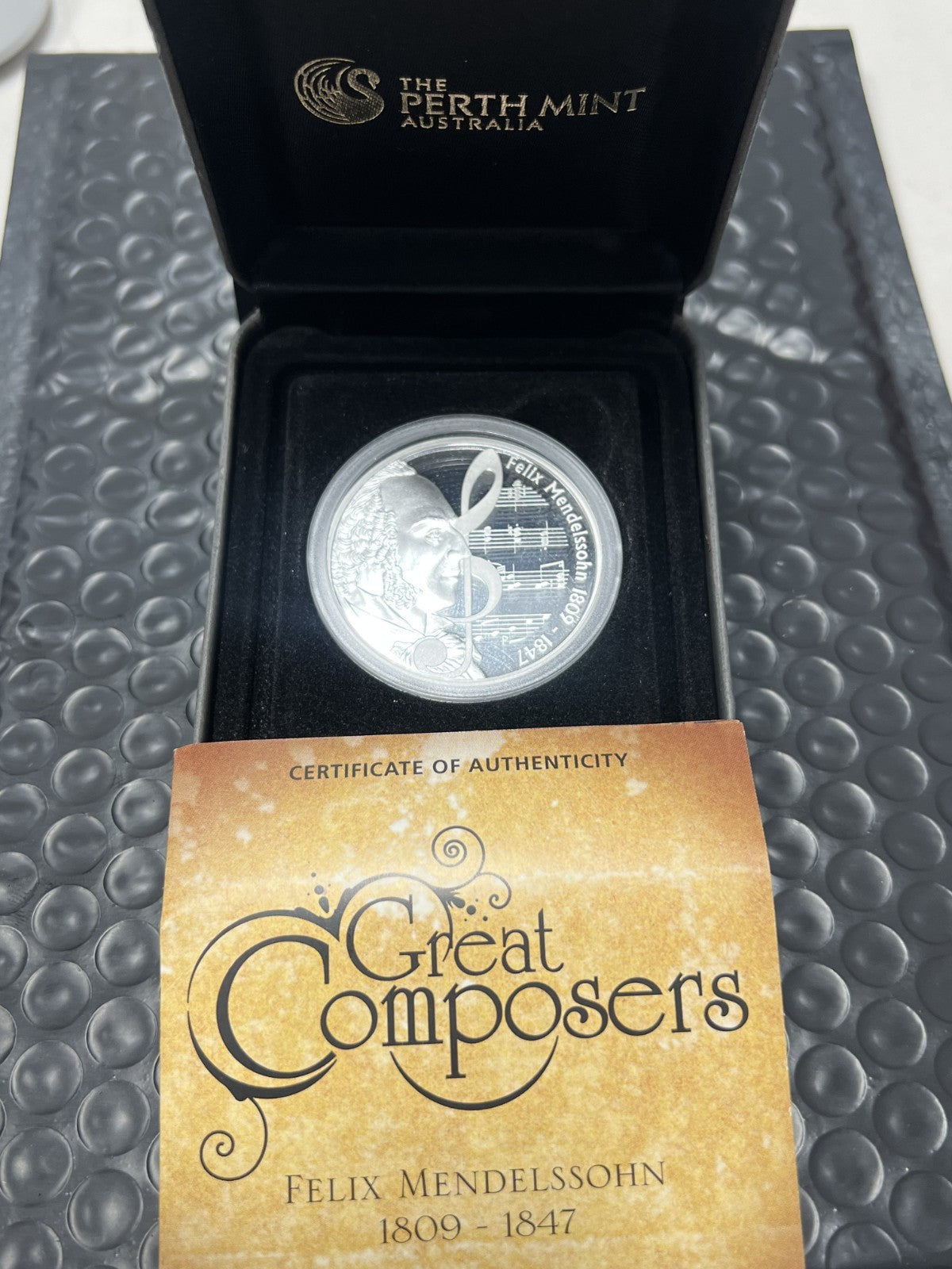 2010 TUVALU: GREAT MUSIC COMPOSERS- A  SET OF 5, 1 OZ . 999 SILVER COINS