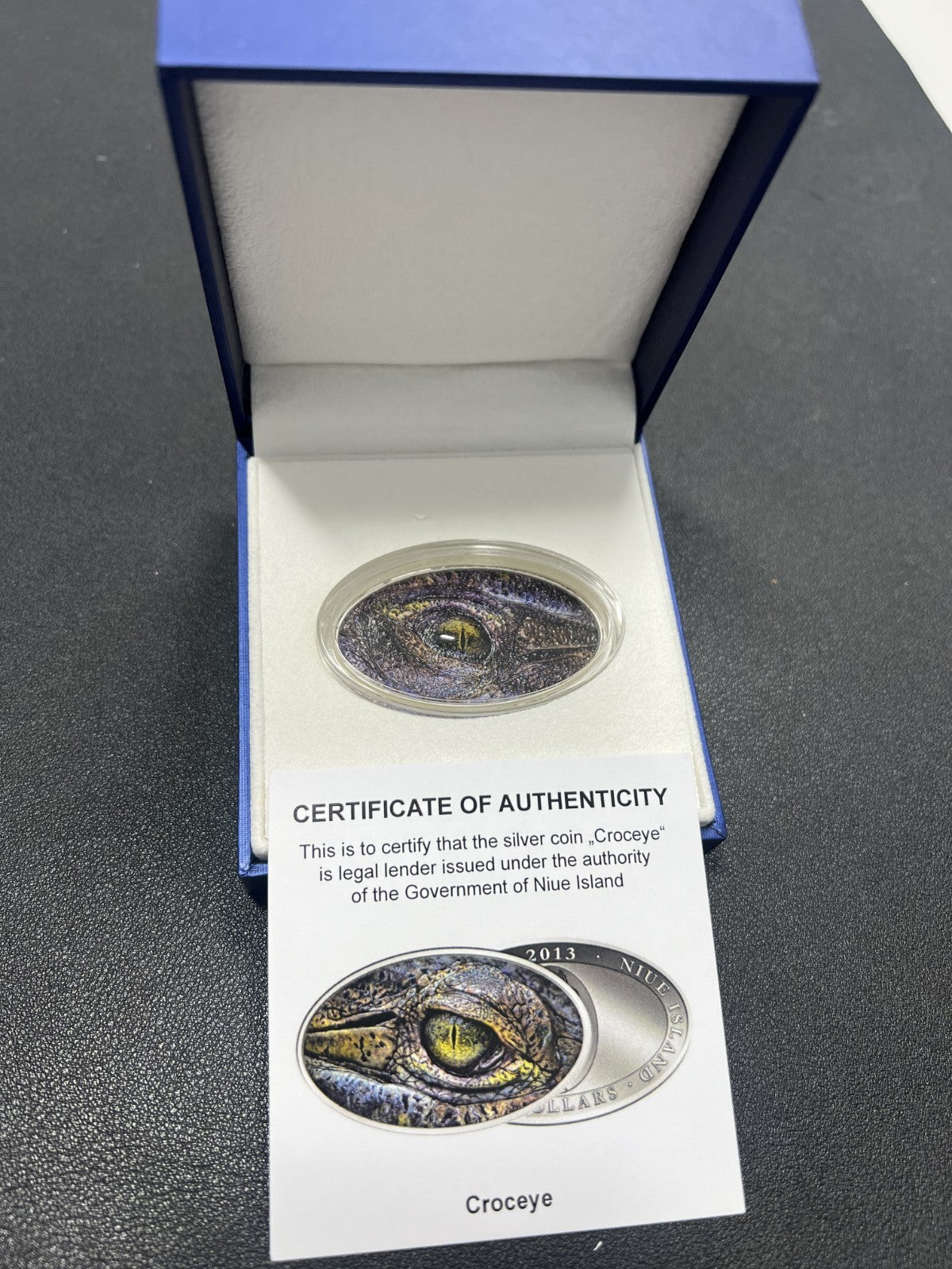 2013 $2 Niue 1 oz CROCEYE Crocodile Animal Skin Silver Coin Box & COA