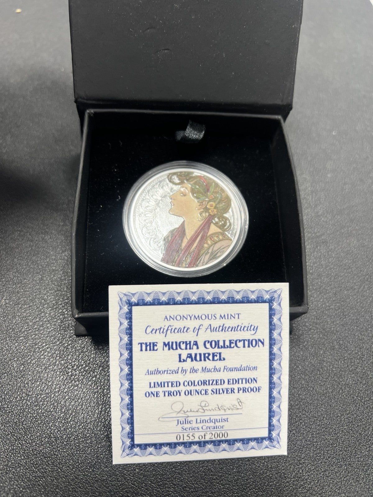 2016 1 oz Mucha Collection Laurel silver coin w/ Box and COA