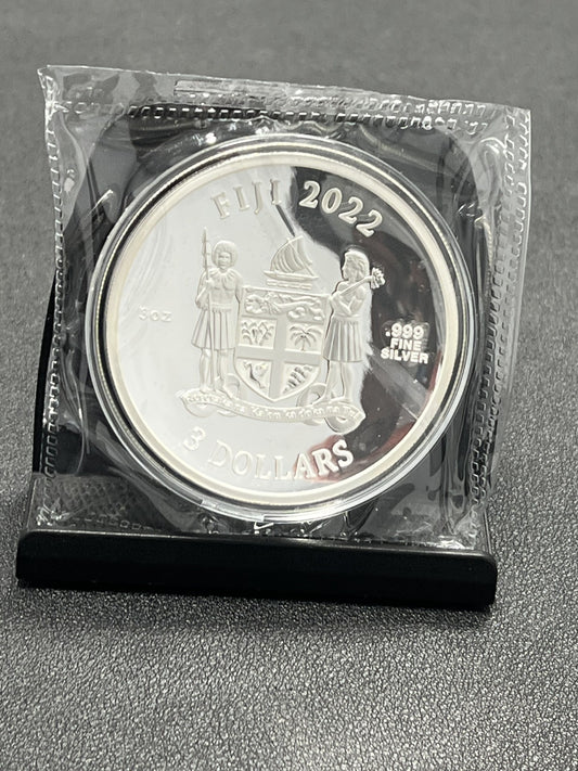 2022 Fiji $3 Blue Marble Dome Shaped 3oz Silver Coin w/ Box and COA