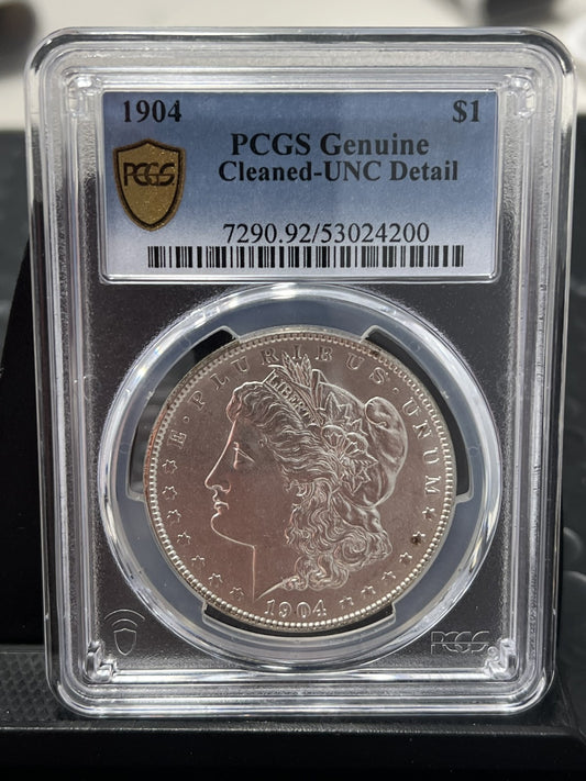 1904 $1 Morgan 90% Silver Dollar PCGS Genuine Cleaned-UNC Detail