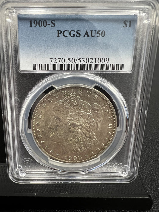 1900-S $1 Morgan Silver Dollar AU50 PCGS