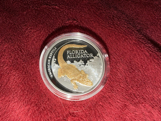 RARE NIUE 2012 FLORIDA ALLIGATOR GOLD GILDED PROOF SILVER 2500 MINTED COA & OGP