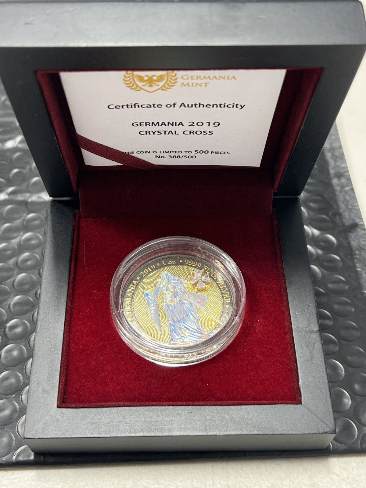 2019  Germania Crystal Cross 1 oz silver coin with box & COA