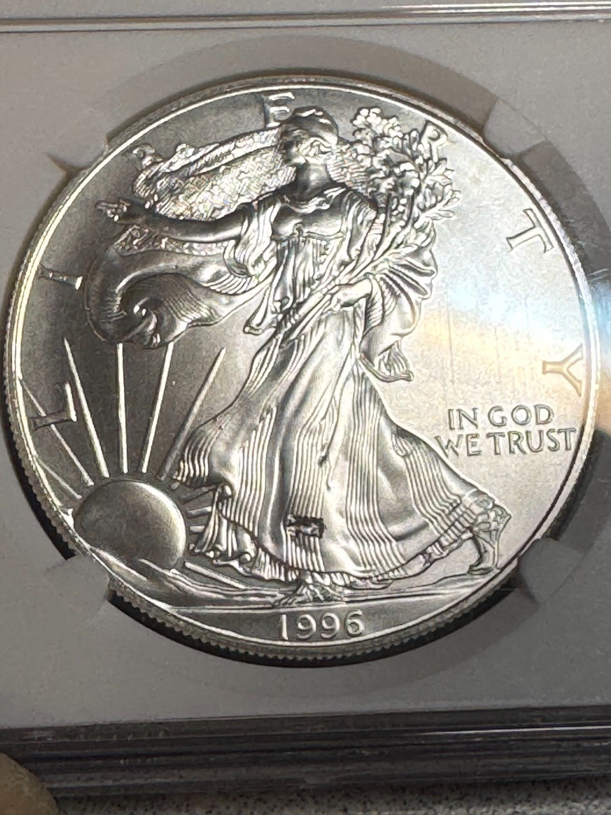 1996 Silver Eagle Mint Error MS69 Obverse LARGE Struck Thru Key Date ASE
