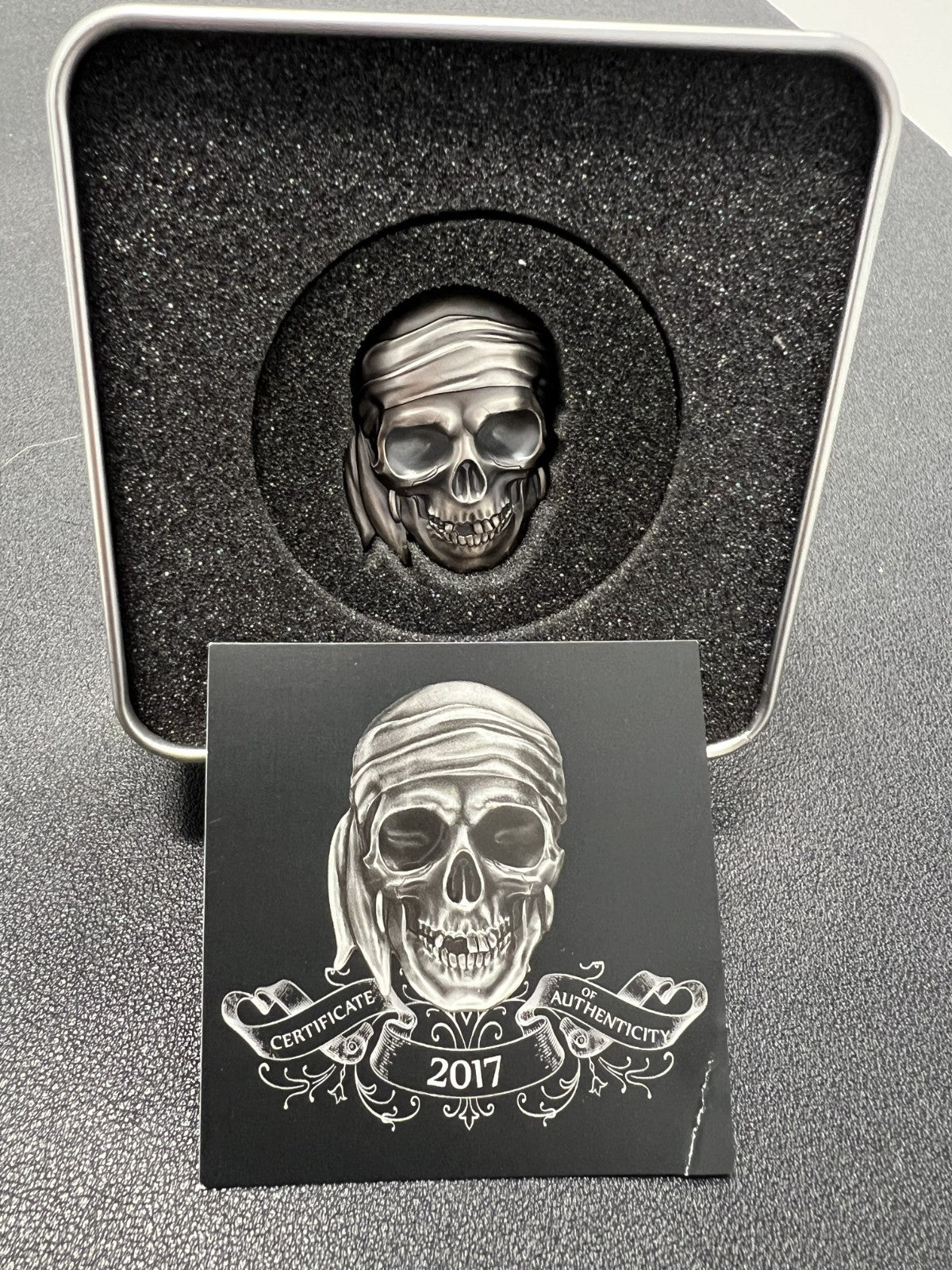 2017 $5 Republic of Palau Pirate Skull  1 oz .999 Silver with box and COA