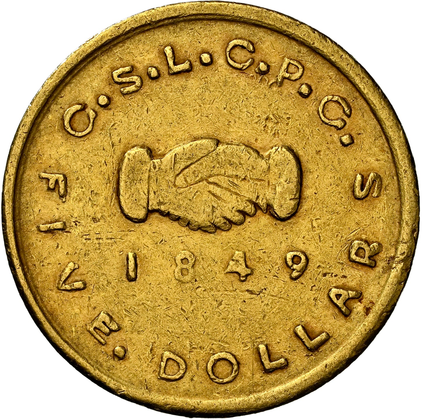 1849 $5 Mormon Gold AU55